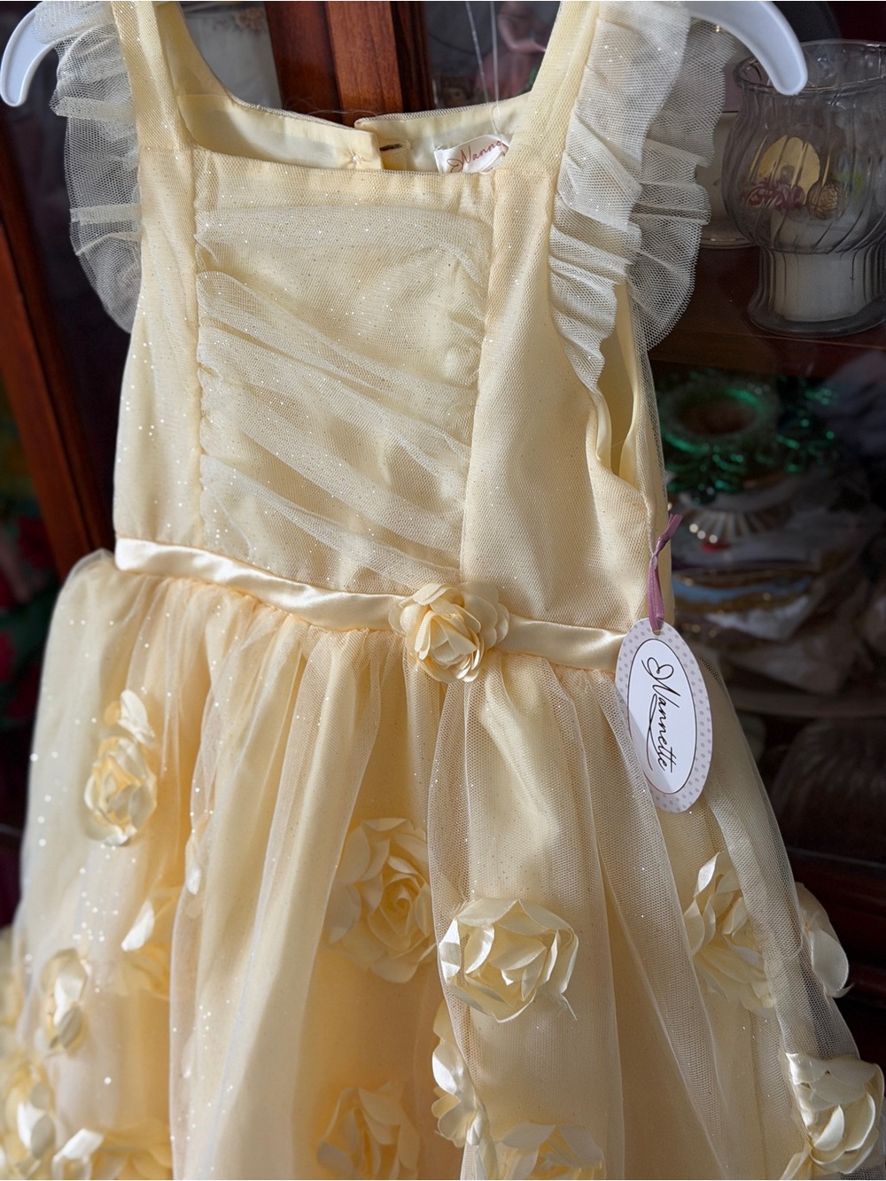 Yellow Floral Tulle Girls' Dress - Picture 3 of 16